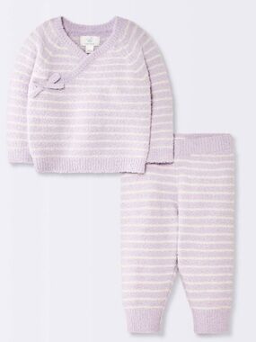 Baby Girls Purple Striped Chenille Wrap Top & Pants Set (6-9M)